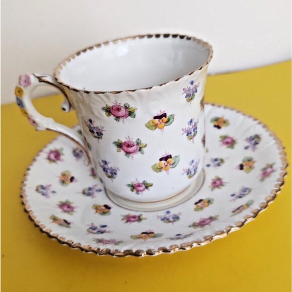 Royal Stafford England Cup & Saucer Set Forget me not pansies decorative handle. - Picture 2 of 11